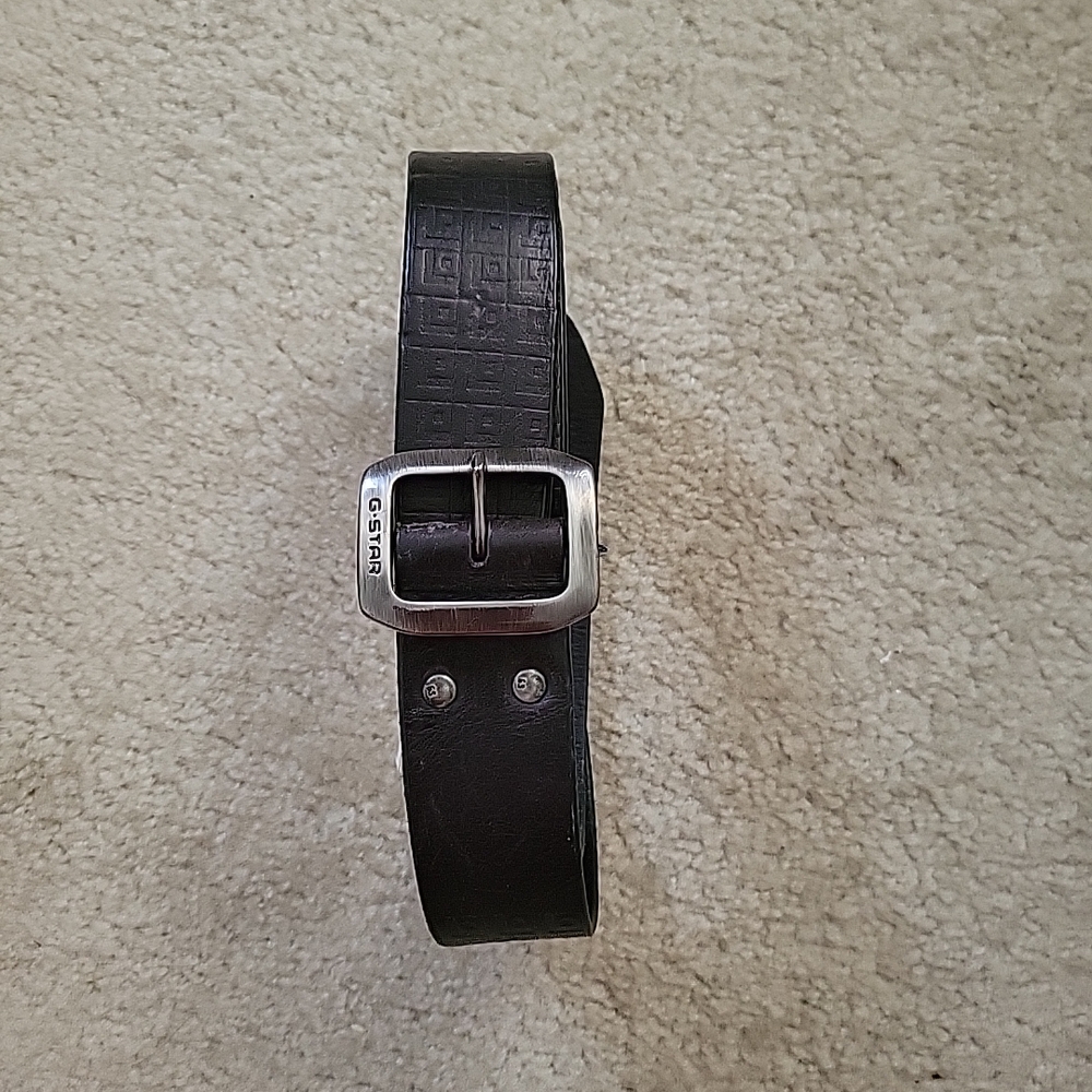 G-Star Black Embossed Leather Belt with Silver Buckle